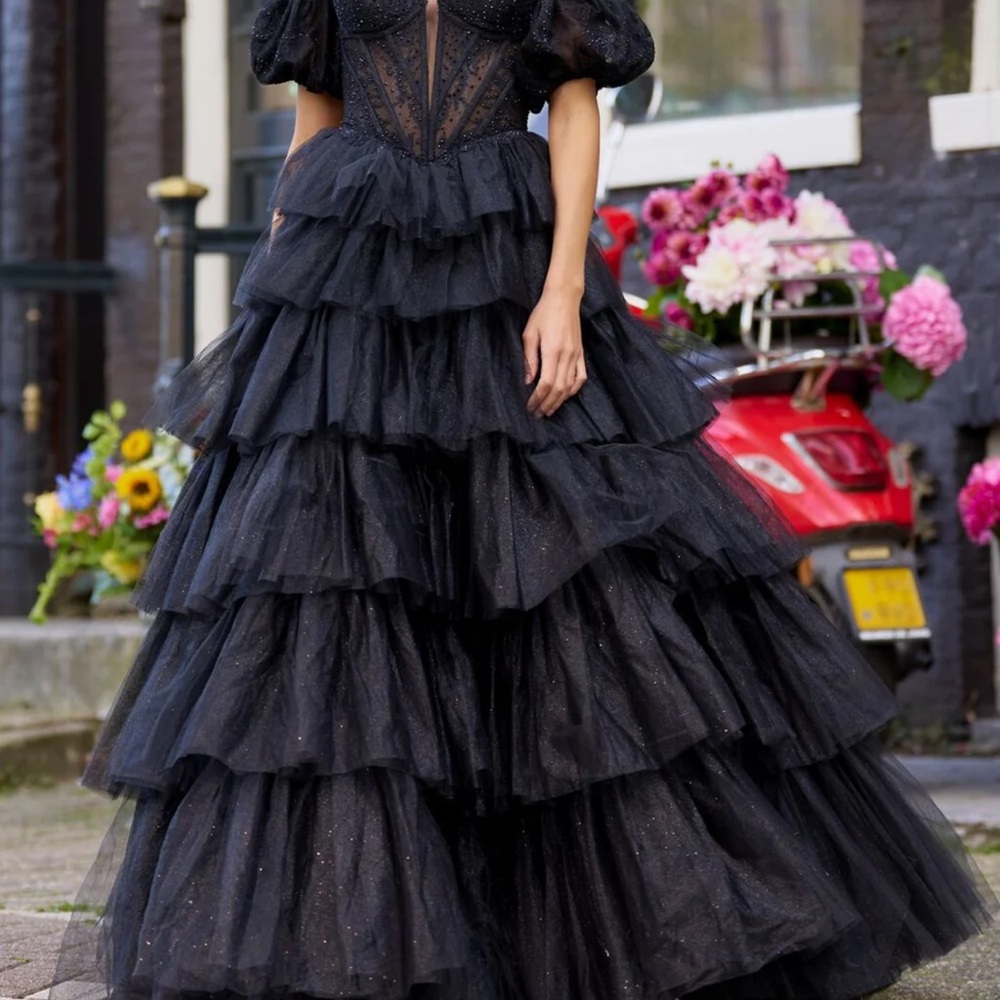 Sherri Hill Black Gown with Sparkle Detail